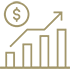 Icon showing a rising dollar value. 