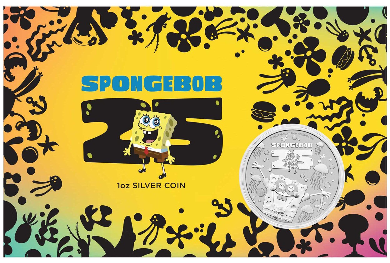 05 SpongeBob SquarePants™ 25th Anniversary 2024 1oz Silver Coin in Card Obverse In Card HighRes