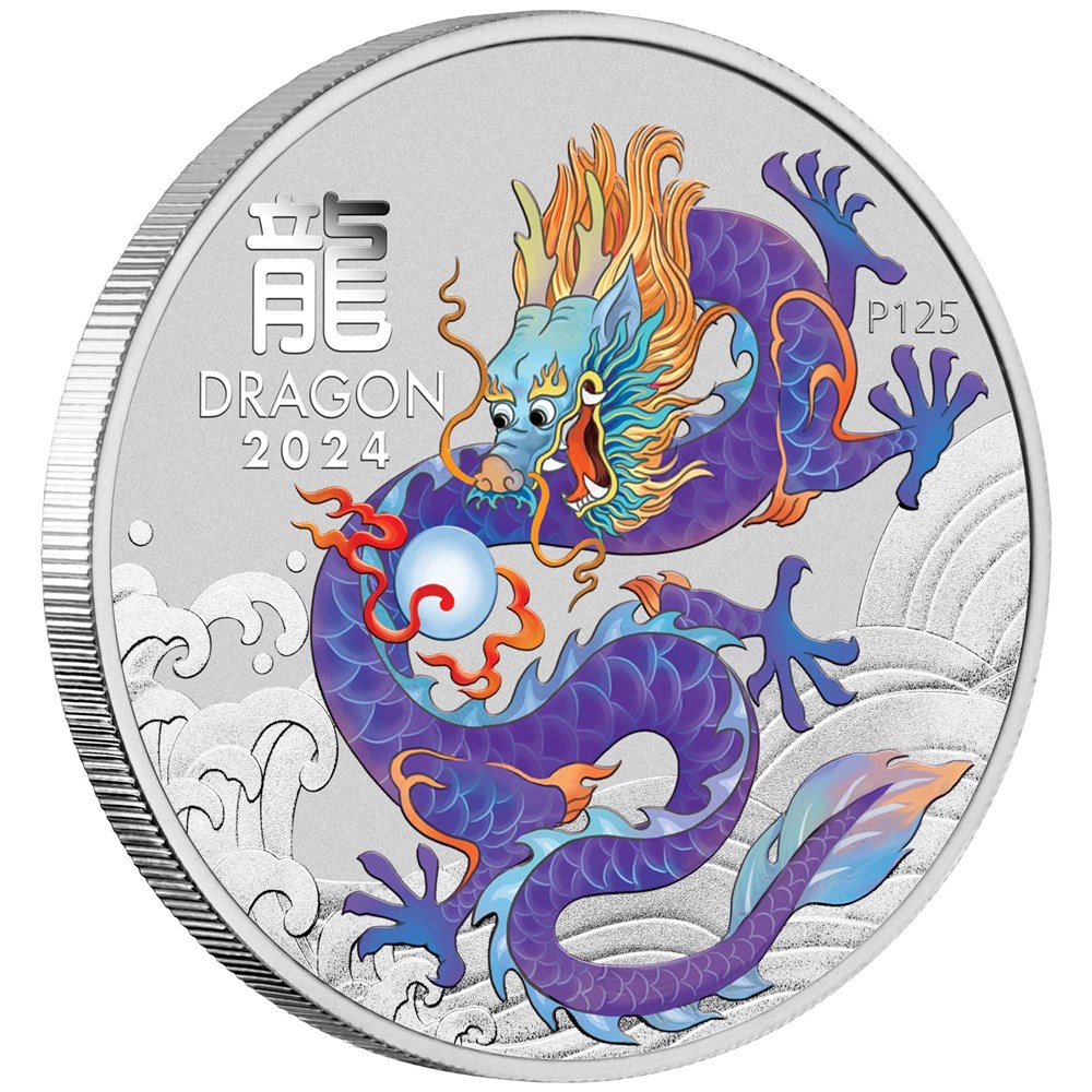 2024 Dragon 1oz Silver Purple Coin in Card