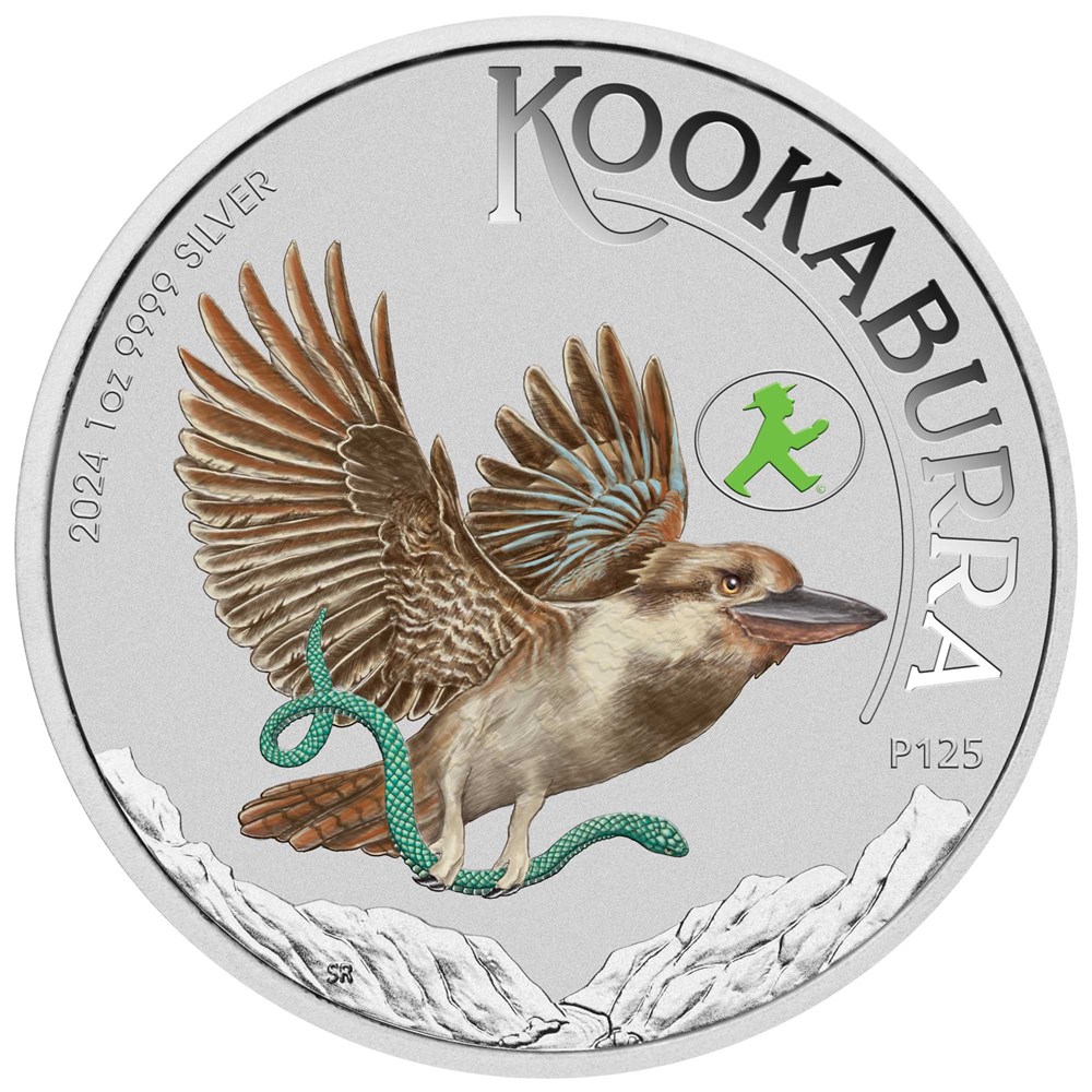 World Money Fair Kookaburra 2024 1oz Silver Coloured Coin in Card