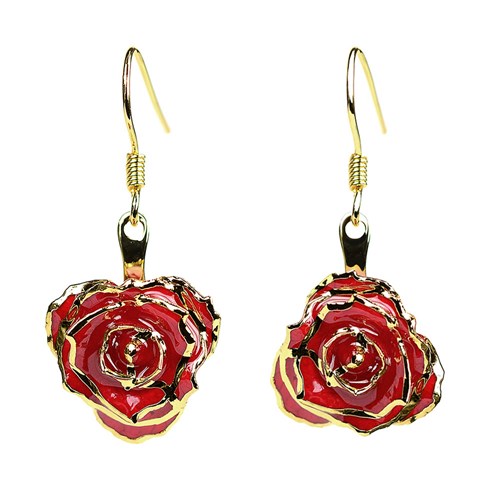 Red Infinity Rose Hook Earrings