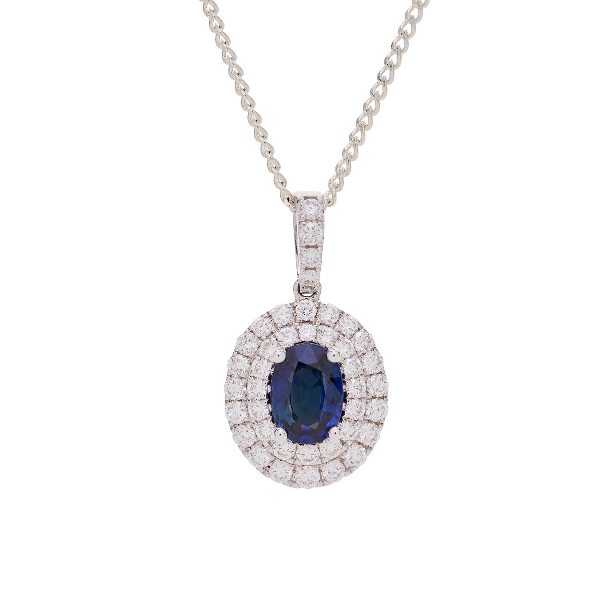 Mary Blue Sapphire, Diamond Pendant
