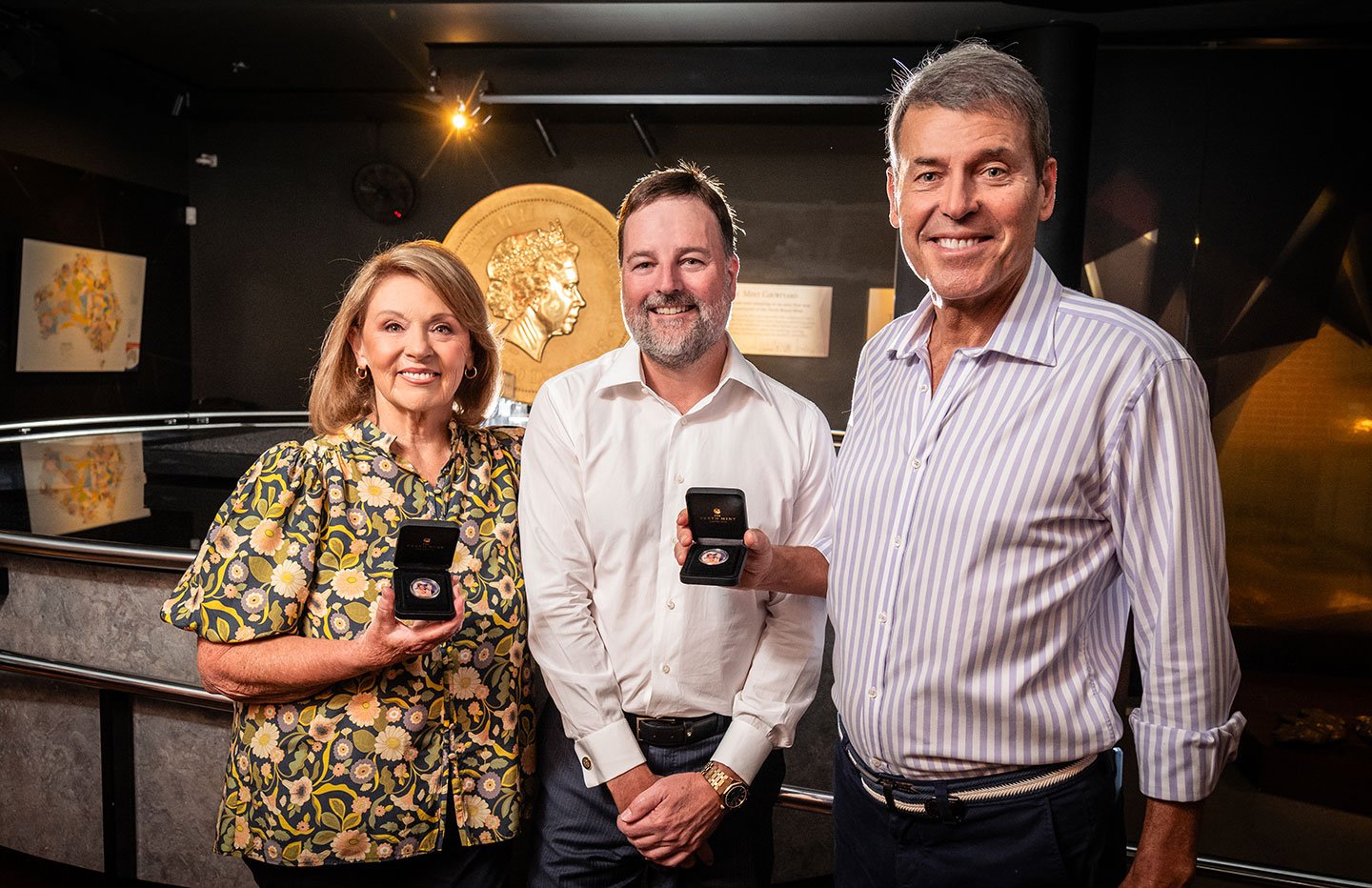 Rick Ardon and Susannah Carr with Perth Mint's CEO, Paul Graham