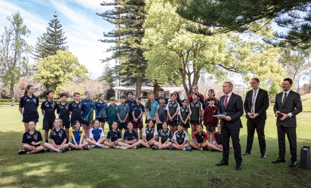 Student Ambassadors with Premier Cook, Minister Michael and Paul Graham